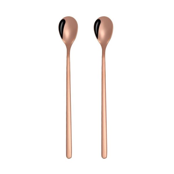 2 PCS Stainless Steel Spoon Creative Coffee Spoon Bar Ice Spoon Gold Plated Long Stirring Spoon, Style: Round Spoon, Color: Rose Gold