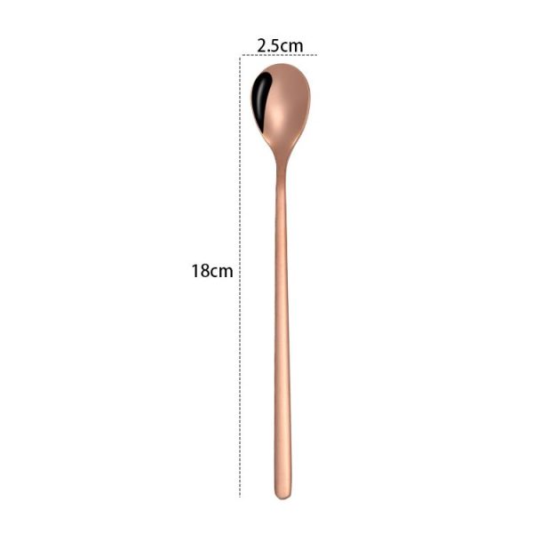 2 PCS Stainless Steel Spoon Creative Coffee Spoon Bar Ice Spoon Gold Plated Long Stirring Spoon, Style: Round Spoon, Color: Rose Gold - Image 2