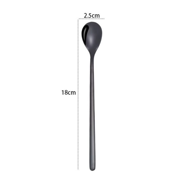 2 PCS Stainless Steel Spoon Creative Coffee Spoon Bar Ice Spoon Gold Plated Long Stirring Spoon, Style: Round Spoon, Color: Black - Image 2