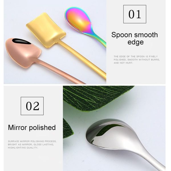 2 PCS Stainless Steel Spoon Creative Coffee Spoon Bar Ice Spoon Gold Plated Long Stirring Spoon, Style: Round Spoon, Color: Black - Image 3
