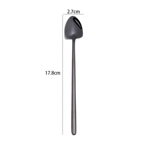 2 PCS Stainless Steel Spoon Creative Coffee Spoon Bar Ice Spoon Gold Plated Long Stirring Spoon, Style: Pointed Spoon, Color: Black - Image 2