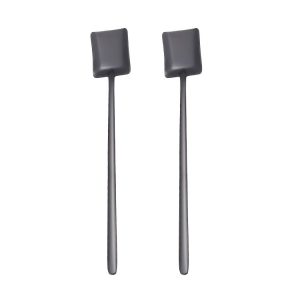 2 PCS Stainless Steel Spoon Creative Coffee Spoon Bar Ice Spoon Gold Plated Long Stirring Spoon, Style: Square Spoon, Color: Black