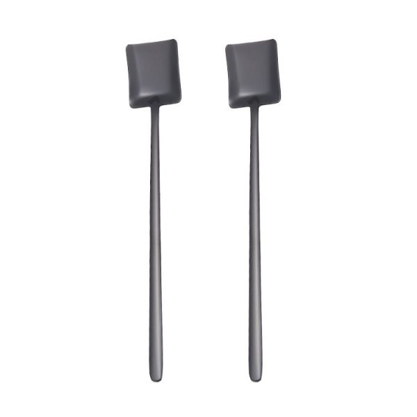 2 PCS Stainless Steel Spoon Creative Coffee Spoon Bar Ice Spoon Gold Plated Long Stirring Spoon, Style: Square Spoon, Color: Black