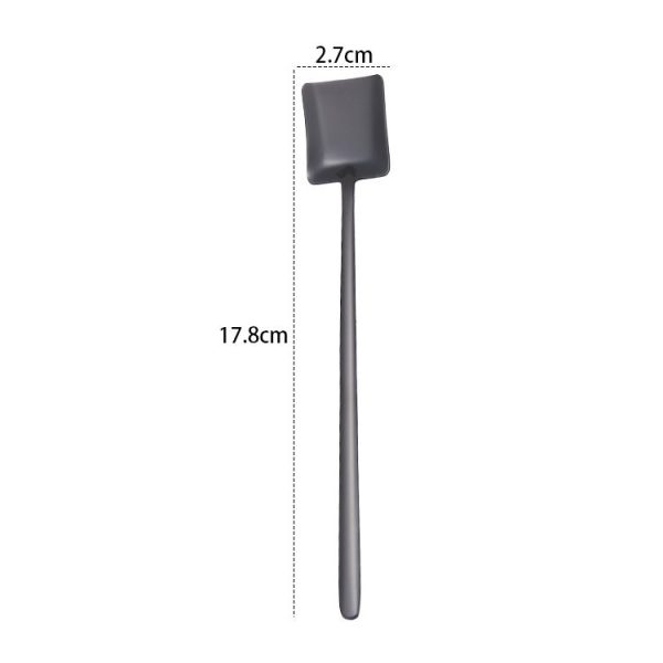 2 PCS Stainless Steel Spoon Creative Coffee Spoon Bar Ice Spoon Gold Plated Long Stirring Spoon, Style: Square Spoon, Color: Black - Image 2