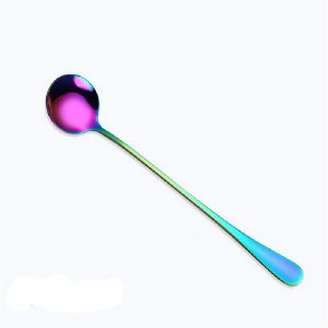 2 PCS Stainless Steel Rainbow Long Handled Coffee Scoops Cold Drink Stirring Spoon for Dessert Cake, Style: Round Spoon (Colorful)