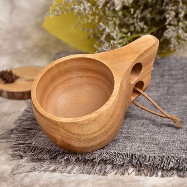 Hand Made Wood Tableware Green Wooden Cup, Capacity: 101-200ml (Double Hole) - Image 3