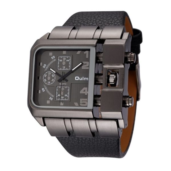 Oulm 3364 Men Square Dial Leather Belt Quartz Watch (Black)