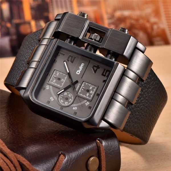 Oulm 3364 Men Square Dial Leather Belt Quartz Watch (Black) - Image 2