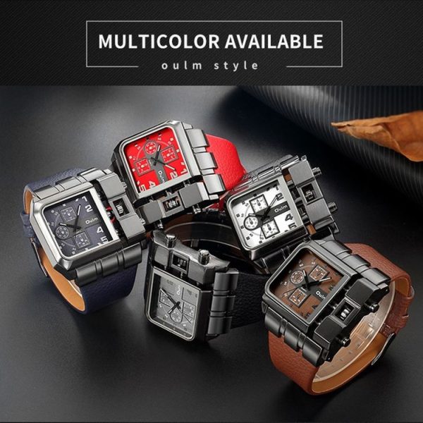 Oulm 3364 Men Square Dial Leather Belt Quartz Watch (Black) - Image 3