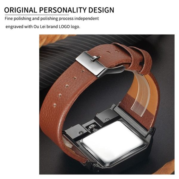 Oulm 3364 Men Square Dial Leather Belt Quartz Watch (Black) - Image 6