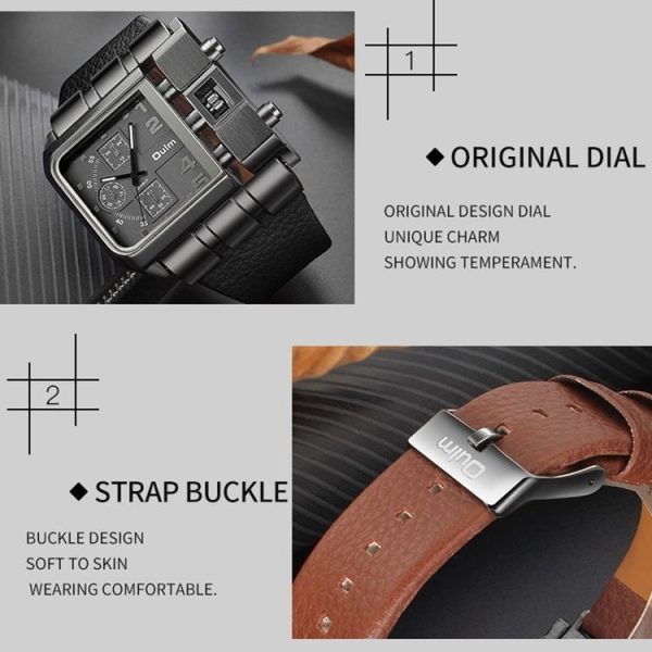 Oulm 3364 Men Square Dial Leather Belt Quartz Watch (Black) - Image 7