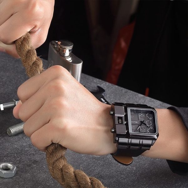 Oulm 3364 Men Square Dial Leather Belt Quartz Watch (Black) - Image 8
