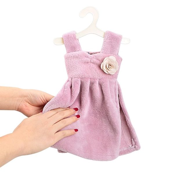Dress Shaped Pattern Super Absorbent Coral Velvet Household Hand Towel (Purple) - Image 3