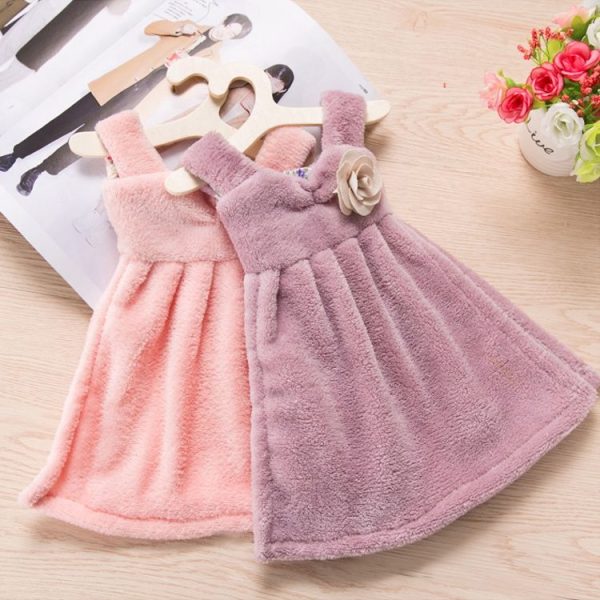 Dress Shaped Pattern Super Absorbent Coral Velvet Household Hand Towel (Purple) - Image 6