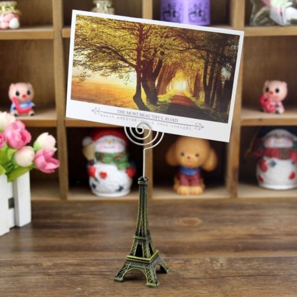 Mini Eiffel Tower Shape Desktop Statue Information Notecard Holder Photo Clip Home Art Deco Gift, Random Color Delivery - Image 2