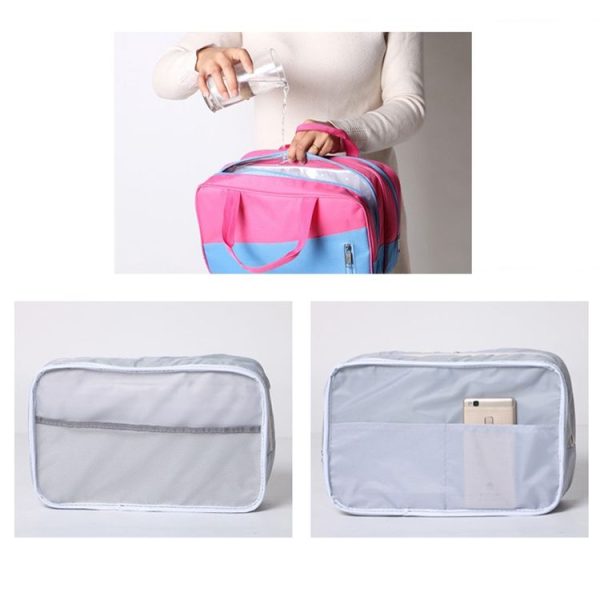 Fashion Large Capacity Portable Oxford Wet And Dry Separation Travel Bags (Dark Blue and White) - Image 6