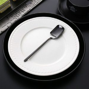 Stainless Steel V-shaped Wall Hanging Design Simple Coffee Spoon Fork Creative Long Handle Stirring Tableware, Style: Spoon, Color: Black