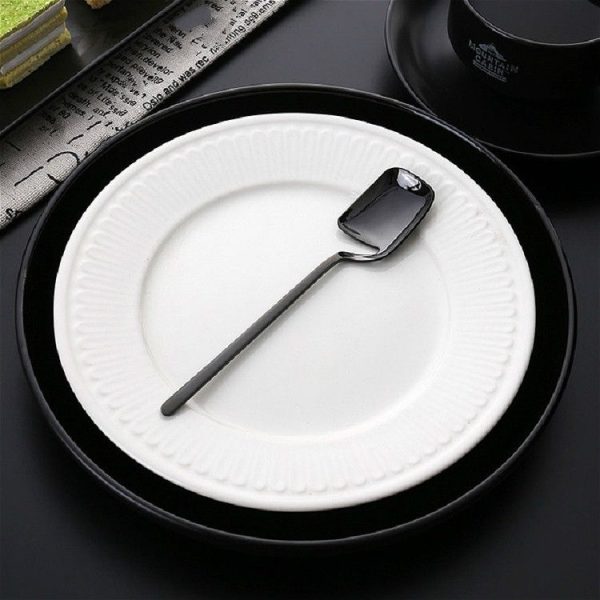 Stainless Steel V-shaped Wall Hanging Design Simple Coffee Spoon Fork Creative Long Handle Stirring Tableware, Style: Spoon, Color: Black - Image 2