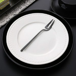 Stainless Steel V-shaped Wall Hanging Design Simple Coffee Spoon Fork Creative Long Handle Stirring Tableware, Style: Fork, Color: Black