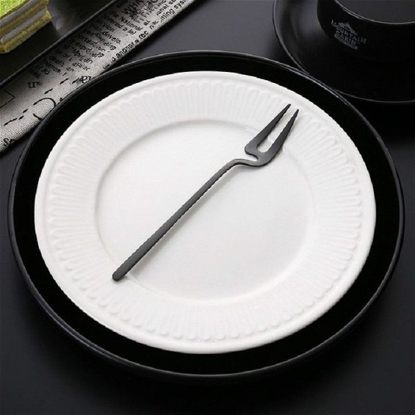 Stainless Steel V-shaped Wall Hanging Design Simple Coffee Spoon Fork Creative Long Handle Stirring Tableware, Style: Fork, Color: Black - Image 2