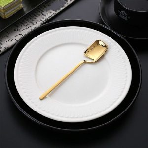 Stainless Steel V-shaped Wall Hanging Design Simple Coffee Spoon Fork Creative Long Handle Stirring Tableware, Style: Spoon, Color: Gold