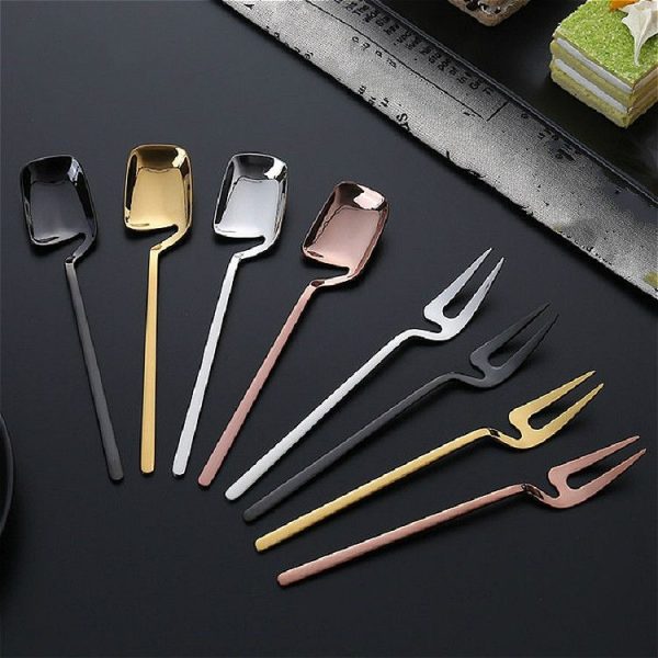 Stainless Steel V-shaped Wall Hanging Design Simple Coffee Spoon Fork Creative Long Handle Stirring Tableware, Style: Spoon, Color: Gold - Image 3