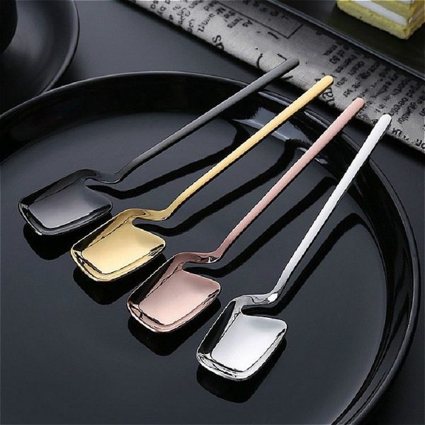 Stainless Steel V-shaped Wall Hanging Design Simple Coffee Spoon Fork Creative Long Handle Stirring Tableware, Style: Spoon, Color: Gold - Image 4
