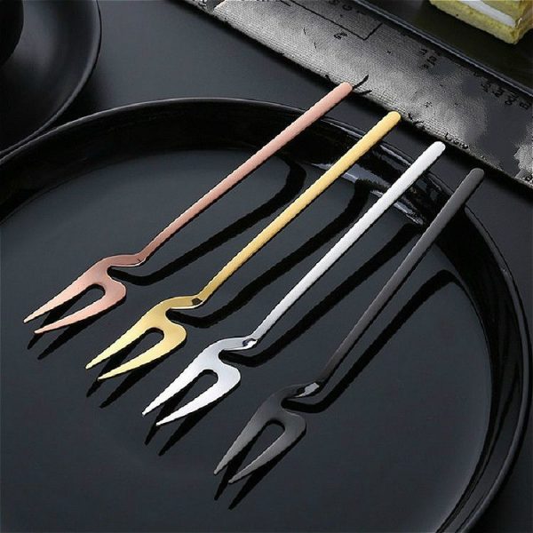 Stainless Steel V-shaped Wall Hanging Design Simple Coffee Spoon Fork Creative Long Handle Stirring Tableware, Style: Fork, Color: Gold - Image 4