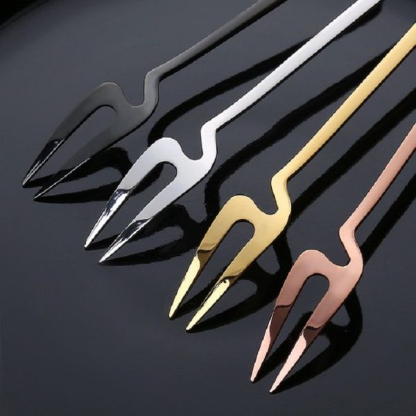 Stainless Steel V-shaped Wall Hanging Design Simple Coffee Spoon Fork Creative Long Handle Stirring Tableware, Style: Fork, Color: Gold - Image 5