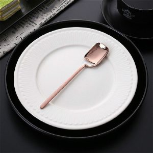 Stainless Steel V-shaped Wall Hanging Design Simple Coffee Spoon Fork Creative Long Handle Stirring Tableware, Style: Spoon, Color: Rose Gold