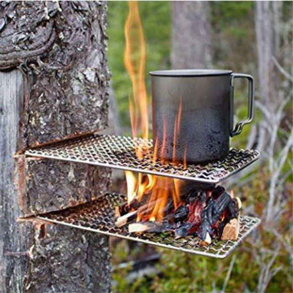 Outdoor Camping Pot Rack Square 304 Stainless Steel Barbecue Mesh Simple Wood Fire Stove Barbecue Grill - Image 4