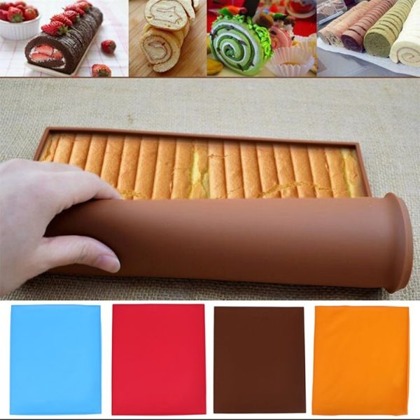 2 PCS Non-stick Cake Pad Swiss Roll Pad Baking Tools For Cakes Silicone Mat (Brown) - Image 5