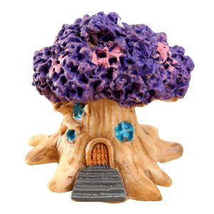 Micro Landscape Flower Pot Decoration Fleshy Cartoon Construction Toy Big Tree House Resin Decoration (Purple)