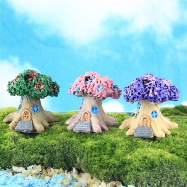Micro Landscape Flower Pot Decoration Fleshy Cartoon Construction Toy Big Tree House Resin Decoration (Purple) - Image 3