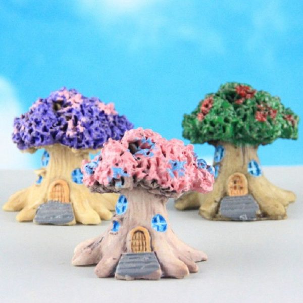 Micro Landscape Flower Pot Decoration Fleshy Cartoon Construction Toy Big Tree House Resin Decoration (Purple) - Image 5