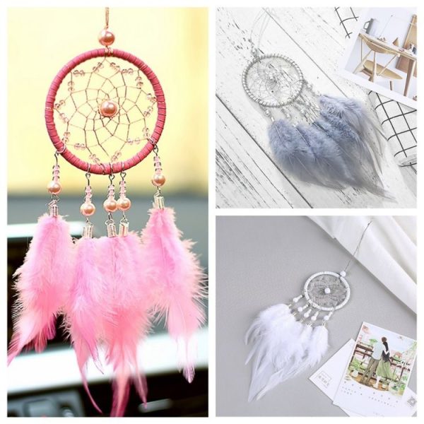 Mini Creative Dreamcatcher Crafts Hollow Wind Chime Car Hanging Decoration (Pink) - Image 4