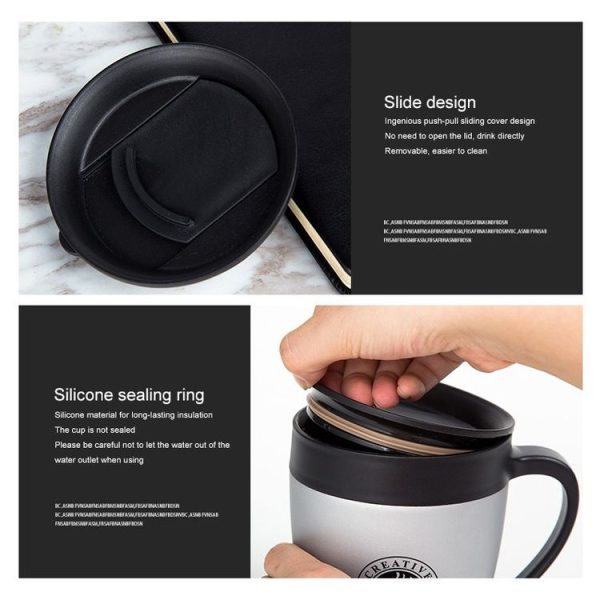 Handle Coffee Mug Stainless Steel Thermos Cups Vacuum Flask Water Bottle Bussiness Portable Thermo Cup (Rose Golden) - Image 3