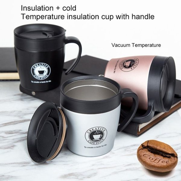Handle Coffee Mug Stainless Steel Thermos Cups Vacuum Flask Water Bottle Bussiness Portable Thermo Cup (Rose Golden) - Image 5