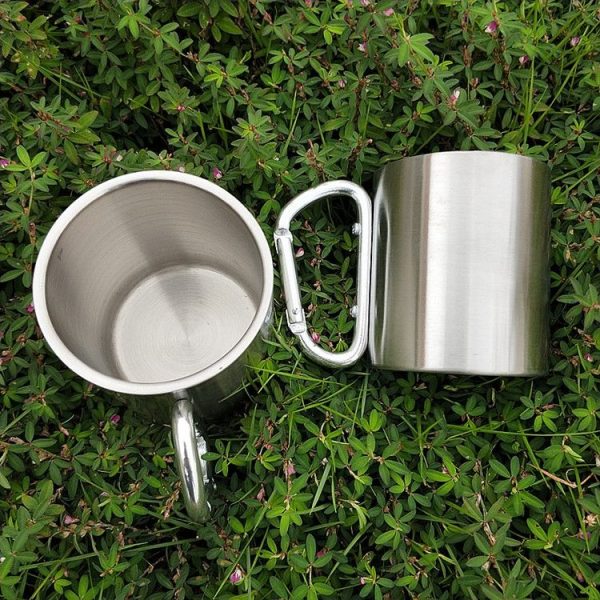 Stainless Steel Double Walled Water Mugs Coffee Cup with Carabiner Handle, Random Color Delivery - Image 7