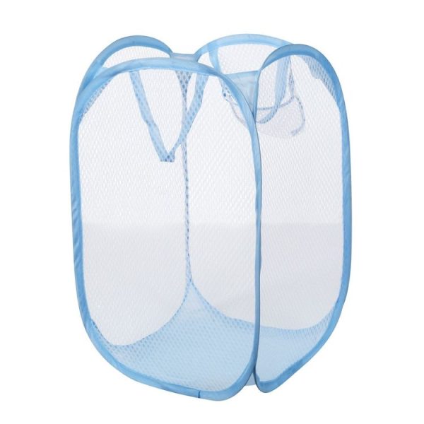 Foldable Pop Up Wash Bag Laundry Basket Bag Hamper Mesh Storage Pueple Dirty Clothes Basket (Blue) - Image 2