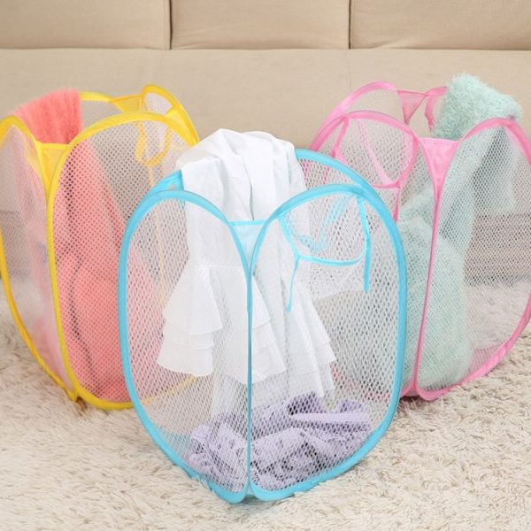 Foldable Pop Up Wash Bag Laundry Basket Bag Hamper Mesh Storage Pueple Dirty Clothes Basket (Blue) - Image 3