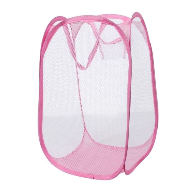 Foldable Pop Up Wash Bag Laundry Basket Bag Hamper Mesh Storage Pueple Dirty Clothes Basket (Blue) - Image 5