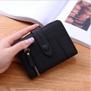 Women Two-folding Wallet Multi-function Clutch Bag Small Wallet (Black)