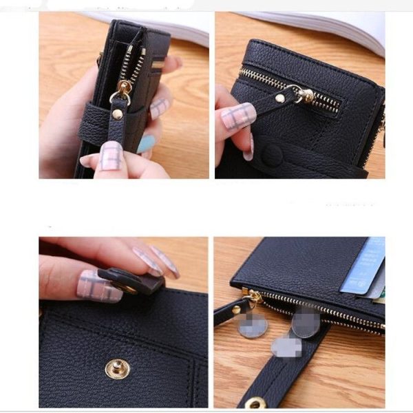 Women Two-folding Wallet Multi-function Clutch Bag Small Wallet (Black) - Image 6