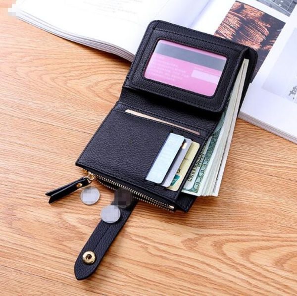 Women Two-folding Wallet Multi-function Clutch Bag Small Wallet (Black) - Image 7