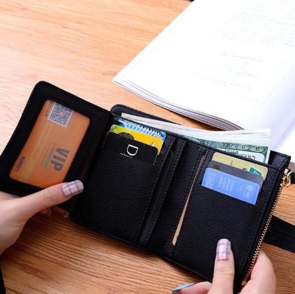 Women Two-folding Wallet Multi-function Clutch Bag Small Wallet (Black) - Image 8
