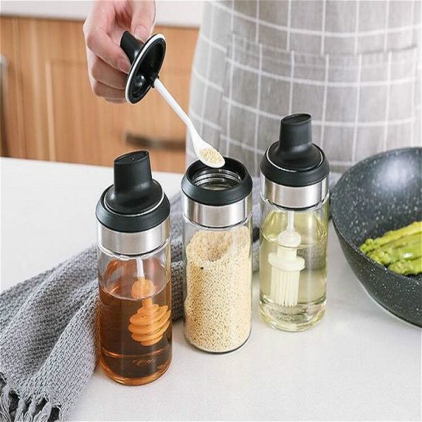 Kitchenware Seasoning Jar Spoon Cover Integrated Sealing Moisture-proof Cruet, Color: Black - Image 7