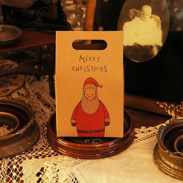 5 PCS Christmas Cartoon Cute Christmas Candy Kraft Paper Gift Bag Tote (Santa) - Image 3