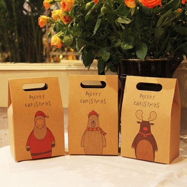 5 PCS Christmas Cartoon Cute Christmas Candy Kraft Paper Gift Bag Tote (Santa) - Image 4