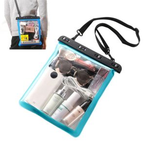 Multipurpose Single Shoulder Outdoor Transparent Waterproof Bag for Mobile Phone Small Objects (Lake Blue)